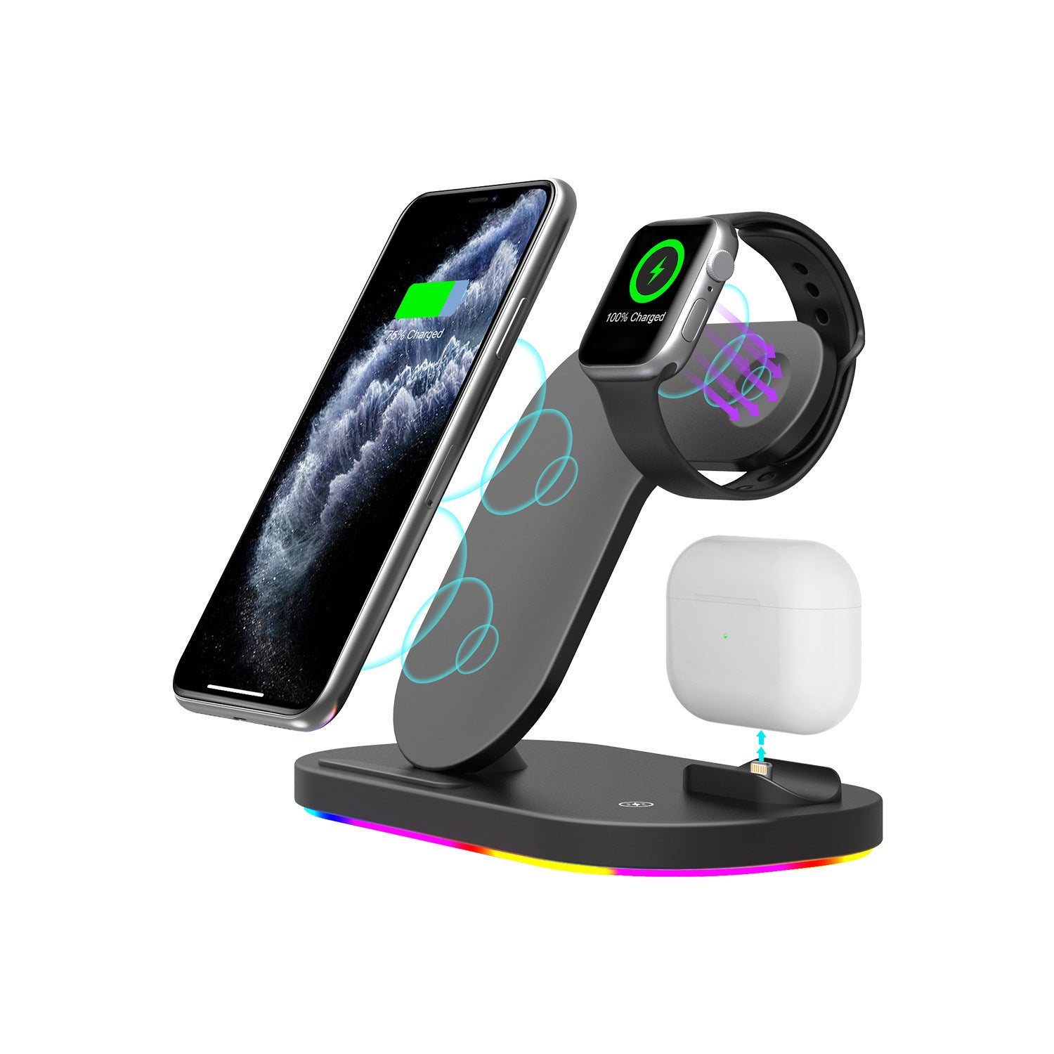 Station de Charge 3-en-1 Sans Fil 15W pour iPhone, AirPods, Apple Watch – Compatible Apple
