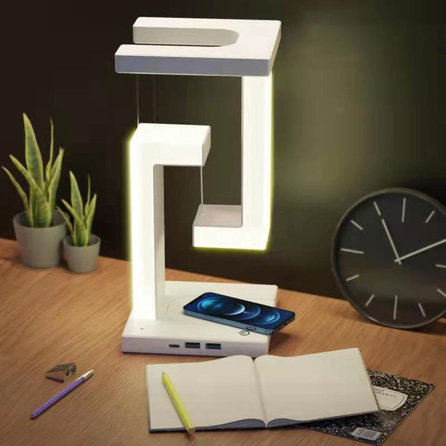 Lampe de table suspendue avec chargeur sans fil – Design flottant et éclairage d’ambiance